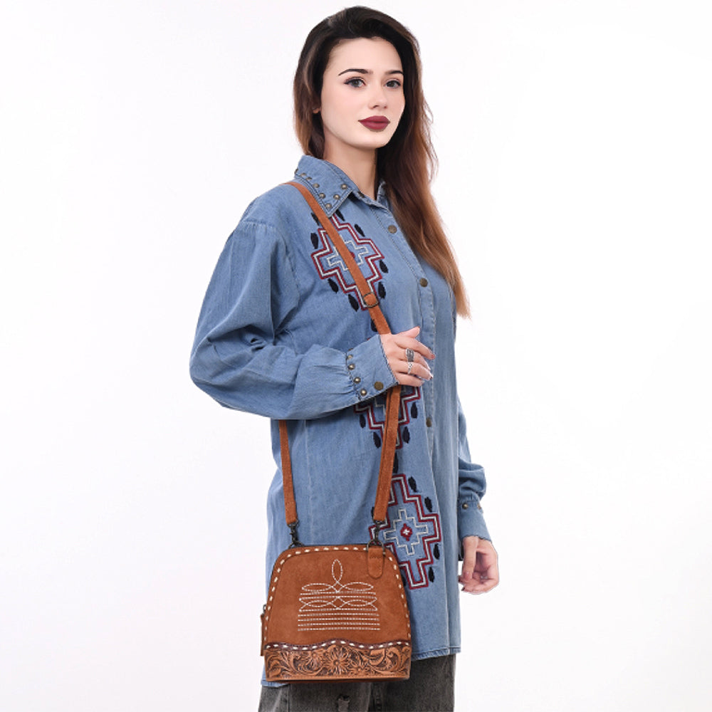 American Darling ADBG1659 Cross Body Hand Tooled Suede Genuine Western Leather Women Bag Western Handbag Purse