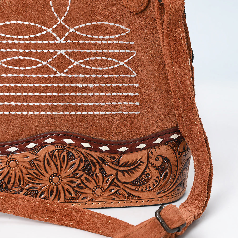 American Darling ADBG1659 Cross Body Hand Tooled Suede Genuine Western Leather Women Bag Western Handbag Purse