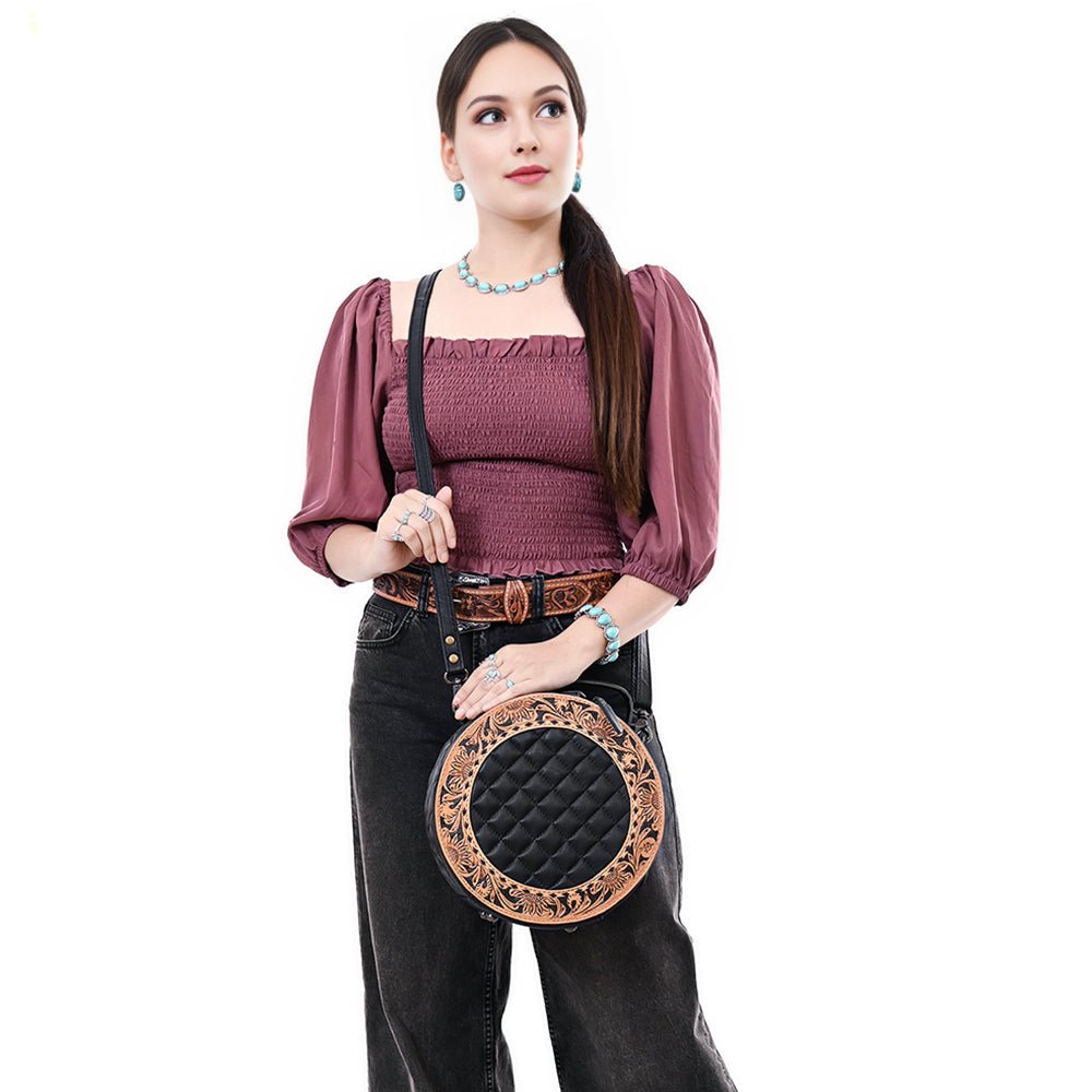 ADBG1684 Canteen Hand Tooled Genuine Western Leather Women Bag