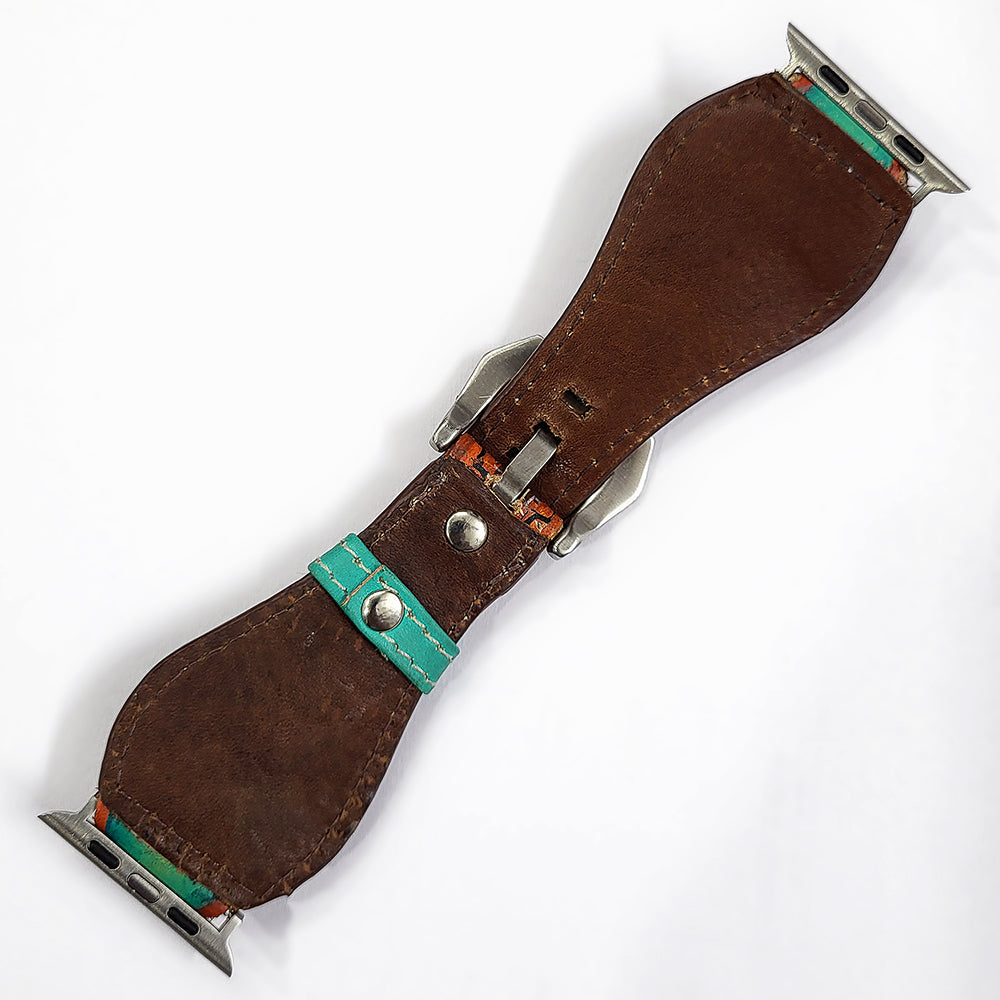 American Darling Hand Tooled I watch Strap Genuine Leather With Beautiful Cactus Hand Painted Smart Watch Strap