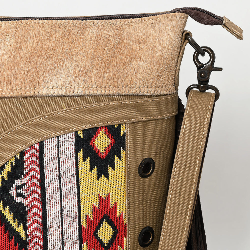 OHLAY Clutch Hair On Upcycled Canvas  Genuine Leather Women Bag Western Handbag Purse