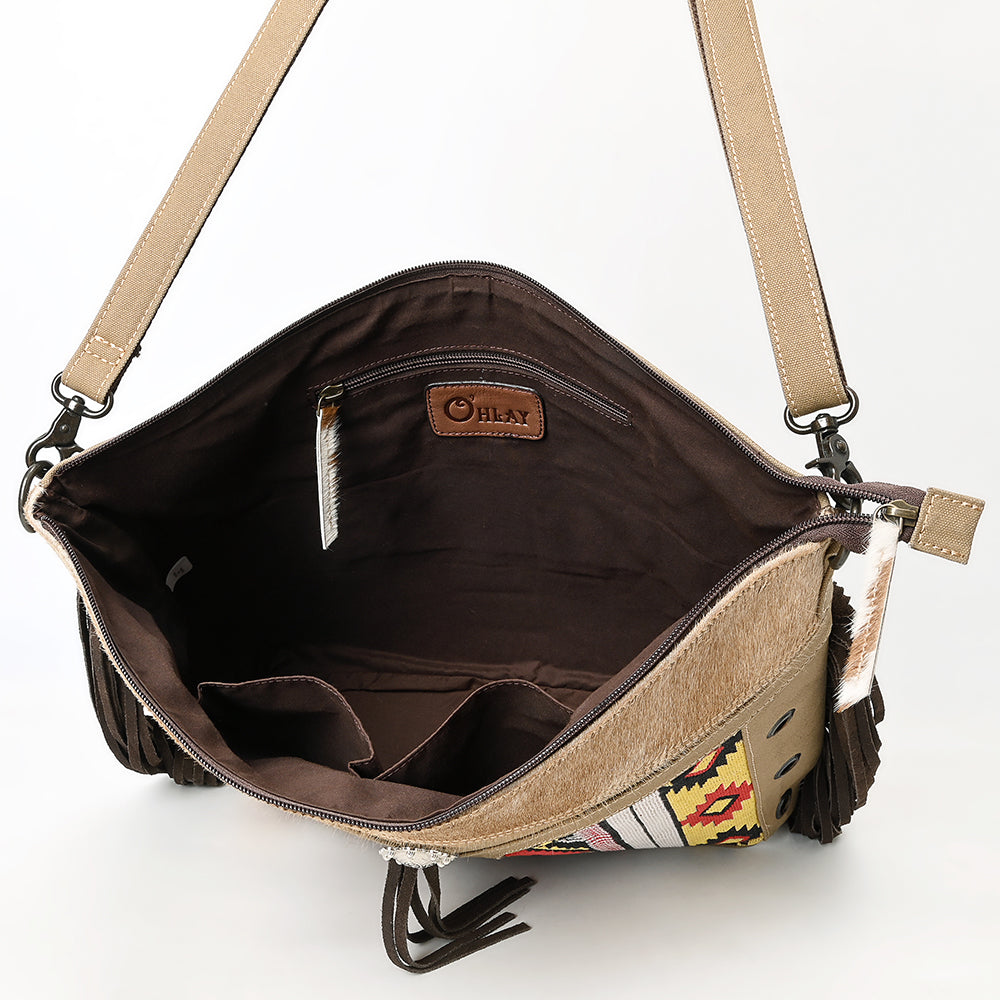 OHLAY Clutch Hair On Upcycled Canvas  Genuine Leather Women Bag Western Handbag Purse