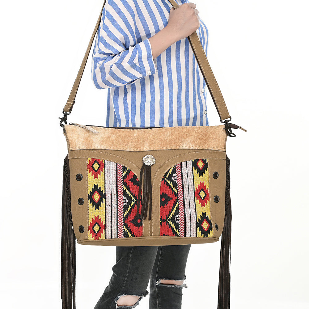 OHLAY Clutch Hair On Upcycled Canvas  Genuine Leather Women Bag Western Handbag Purse