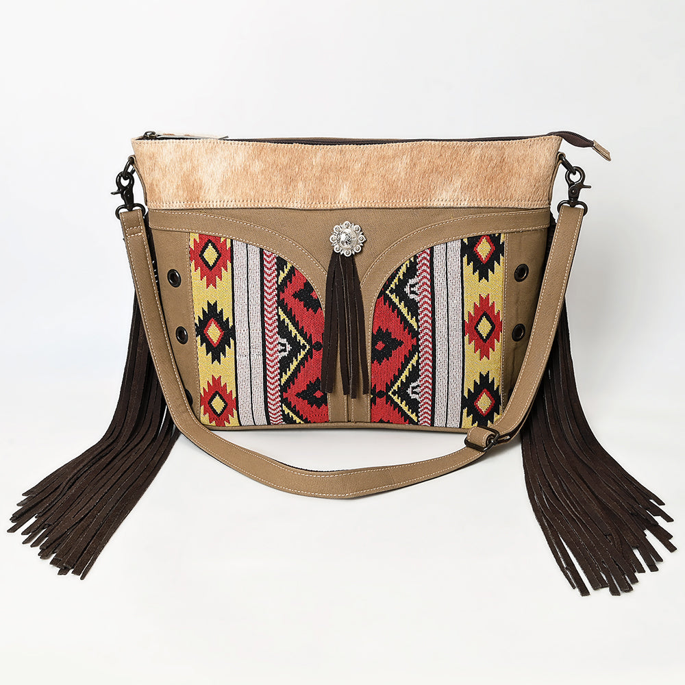 OHLAY Clutch Hair On Upcycled Canvas  Genuine Leather Women Bag Western Handbag Purse