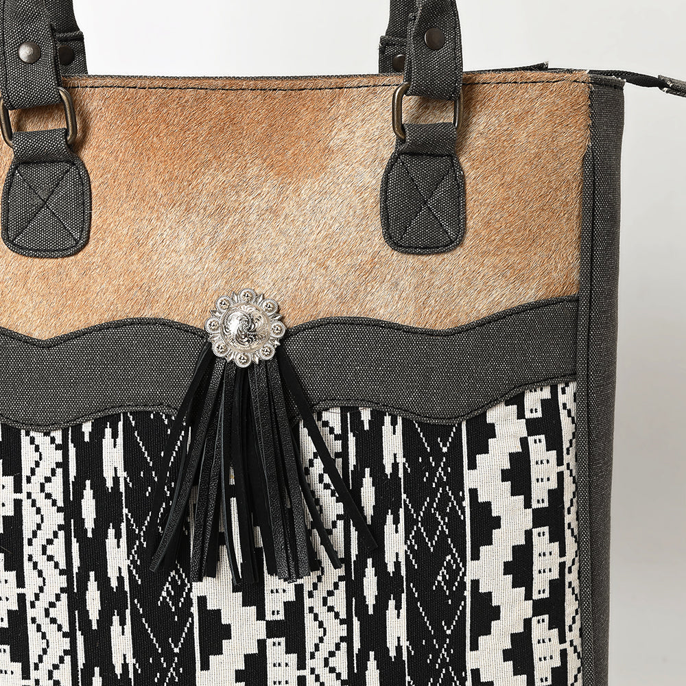 OHLAY Tote Upcycled Canvas Hair On  Genuine Leather Women Bag Western Handbag Purse