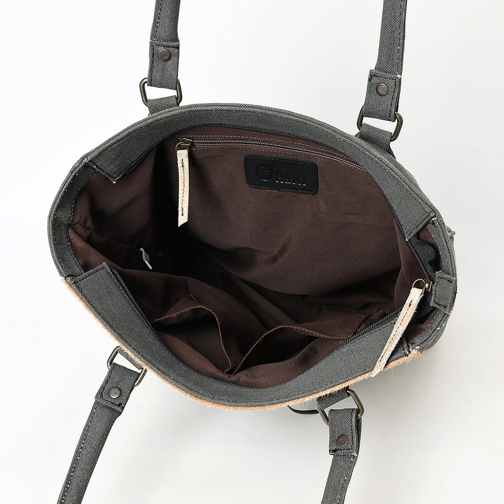 OHLAY Tote Upcycled Canvas Hair On  Genuine Leather Women Bag Western Handbag Purse