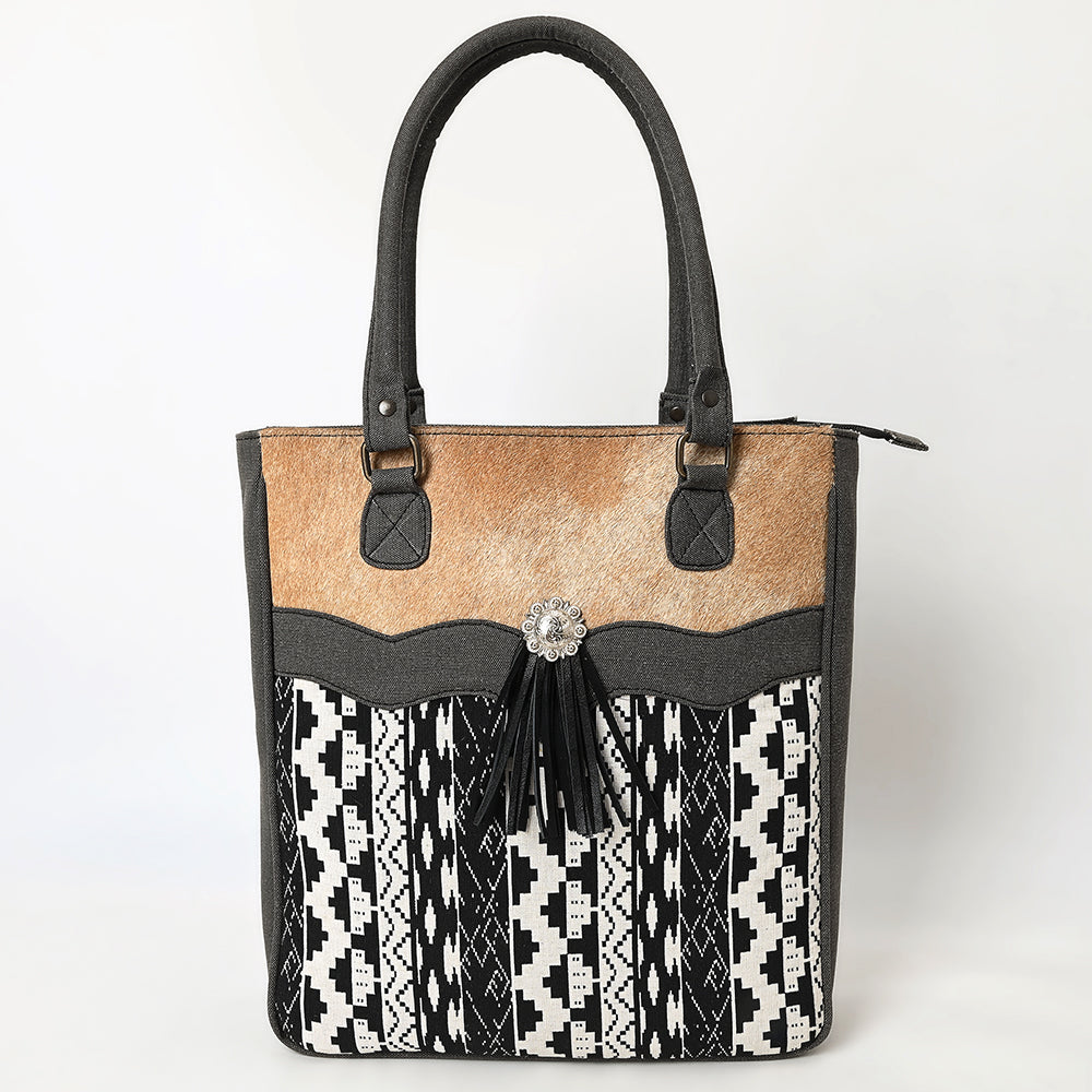 OHLAY Tote Upcycled Canvas Hair On  Genuine Leather Women Bag Western Handbag Purse
