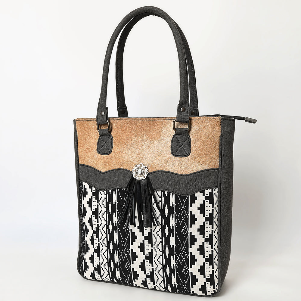 OHLAY Tote Upcycled Canvas Hair On  Genuine Leather Women Bag Western Handbag Purse