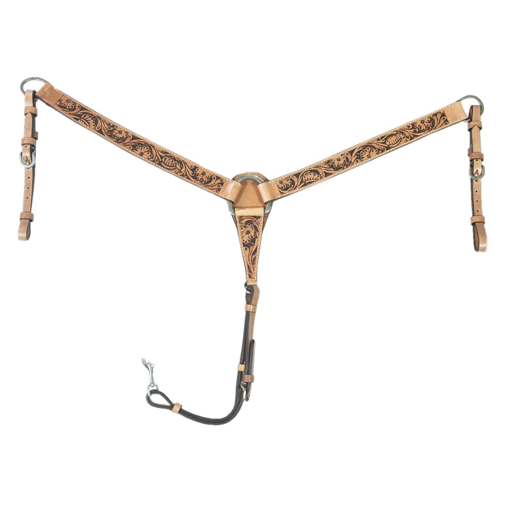 Hilason Western Horse Breast Collar Handtooled American Leather Tan