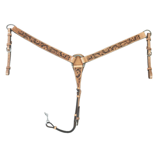 Hilason Western Horse Breast Collar Handtooled American Leather Tan