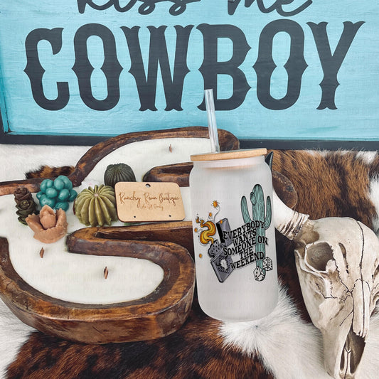 Weekend Frosted Glass 16 oz Western Tumbler