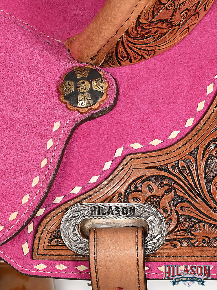 Hilason Western Horse Barrel Flex Tree Trail American Leather Saddle Pink Gorgeous Floral Hand Tooled & Carved