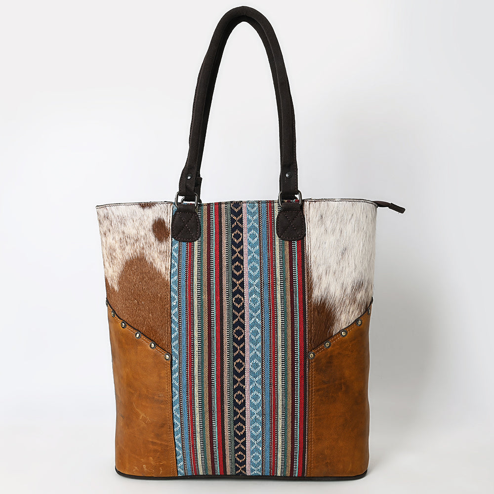 OHLAY Tote Hair On Upcycled Canvas  Genuine Leather Women Bag Western Handbag Purse