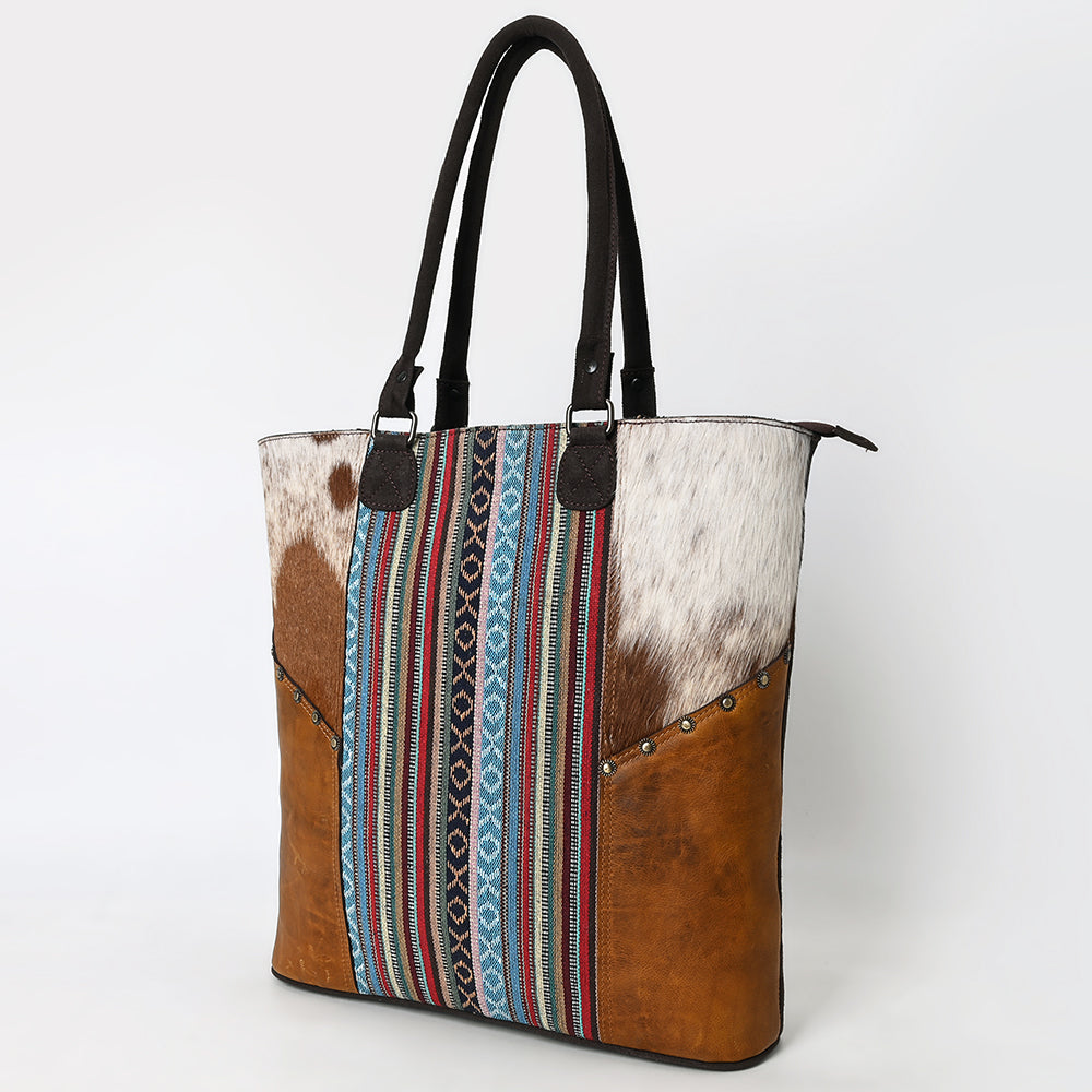 OHLAY Tote Hair On Upcycled Canvas  Genuine Leather Women Bag Western Handbag Purse
