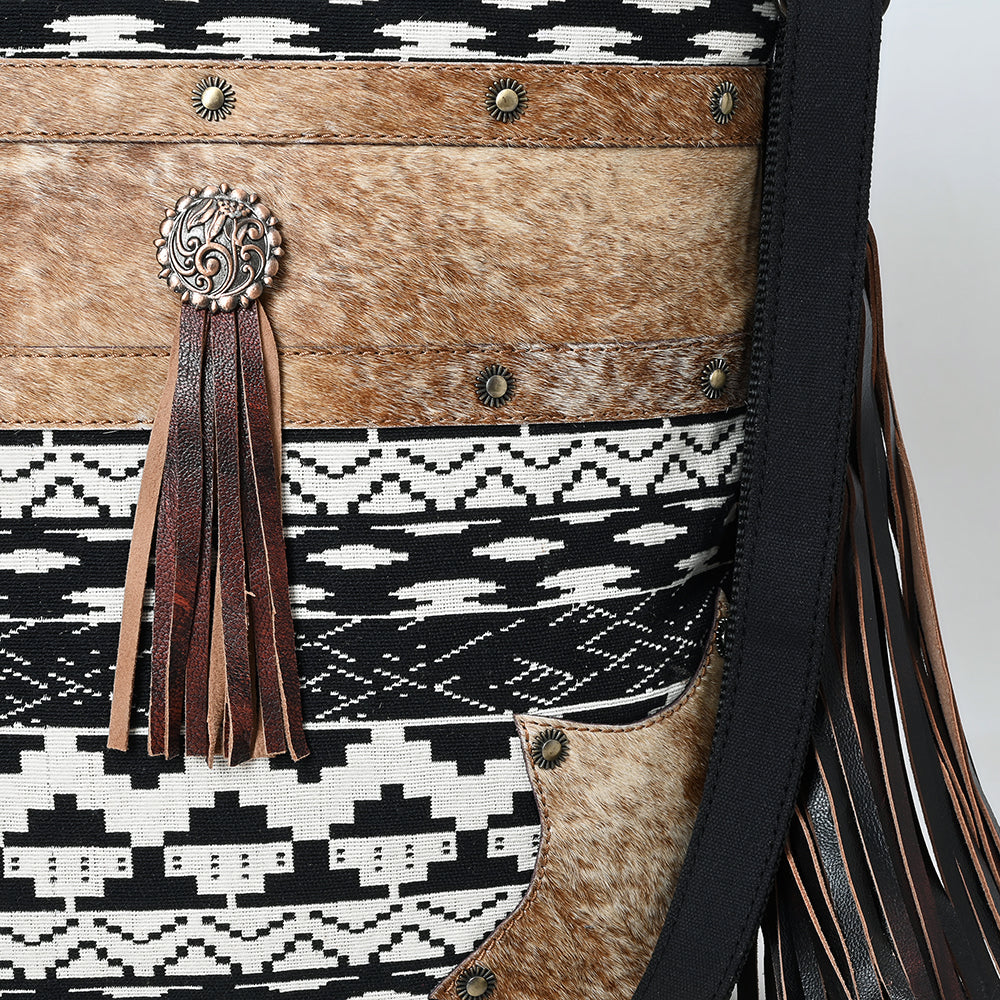 OHLAY Large Crossbody Hair On Upcycled Canvas  Genuine Leather Women Bag Western Handbag Purse
