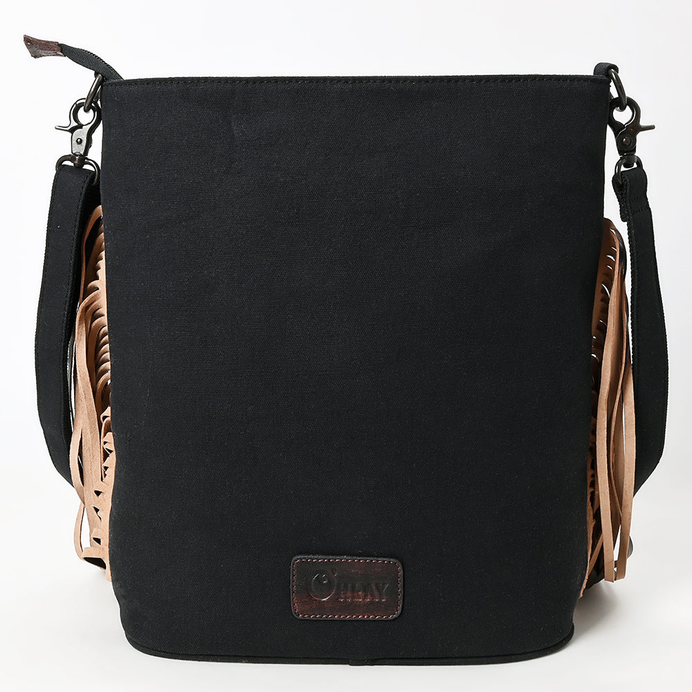 OHLAY Large Crossbody Hair On Upcycled Canvas  Genuine Leather Women Bag Western Handbag Purse