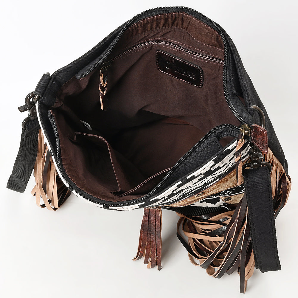 OHLAY Large Crossbody Hair On Upcycled Canvas  Genuine Leather Women Bag Western Handbag Purse