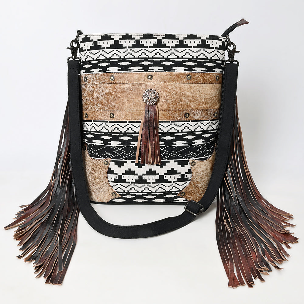 OHLAY Large Crossbody Hair On Upcycled Canvas  Genuine Leather Women Bag Western Handbag Purse