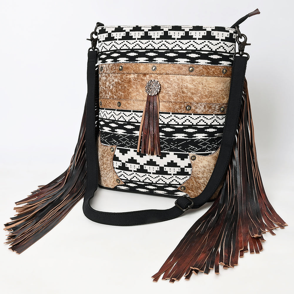 OHLAY Large Crossbody Hair On Upcycled Canvas  Genuine Leather Women Bag Western Handbag Purse