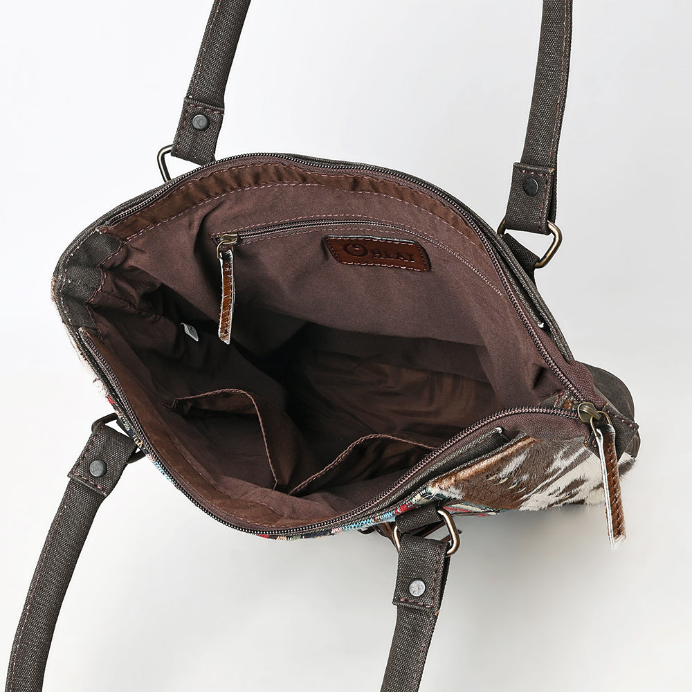 OHLAY Tote Hair On Upcycled Canvas  Genuine Leather Women Bag Western Handbag Purse