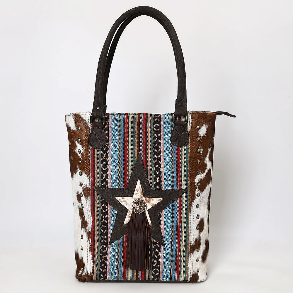 OHLAY Tote Hair On Upcycled Canvas  Genuine Leather Women Bag Western Handbag Purse