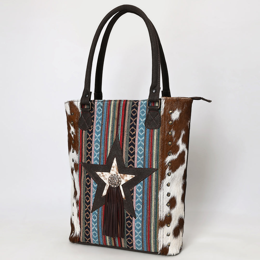 OHLAY Tote Hair On Upcycled Canvas  Genuine Leather Women Bag Western Handbag Purse