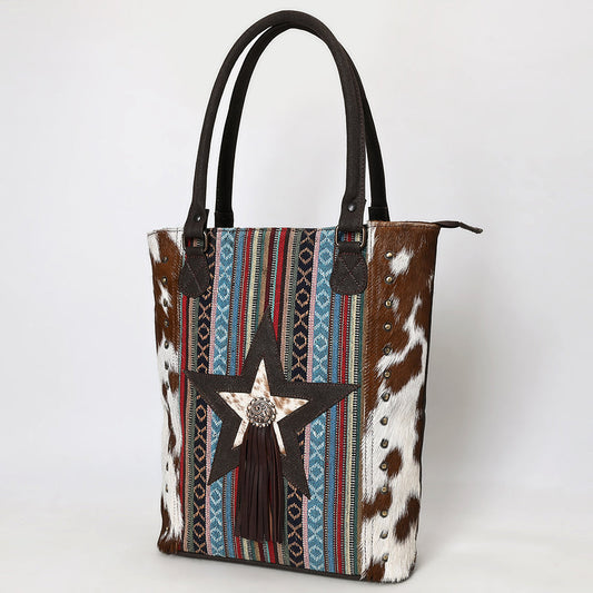 OHLAY Tote Hair On Upcycled Canvas  Genuine Leather Women Bag Western Handbag Purse