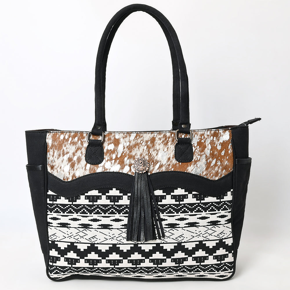 OHLAY Tote Hair On Upcycled Canvas  Genuine Leather Women Bag Western Handbag Purse