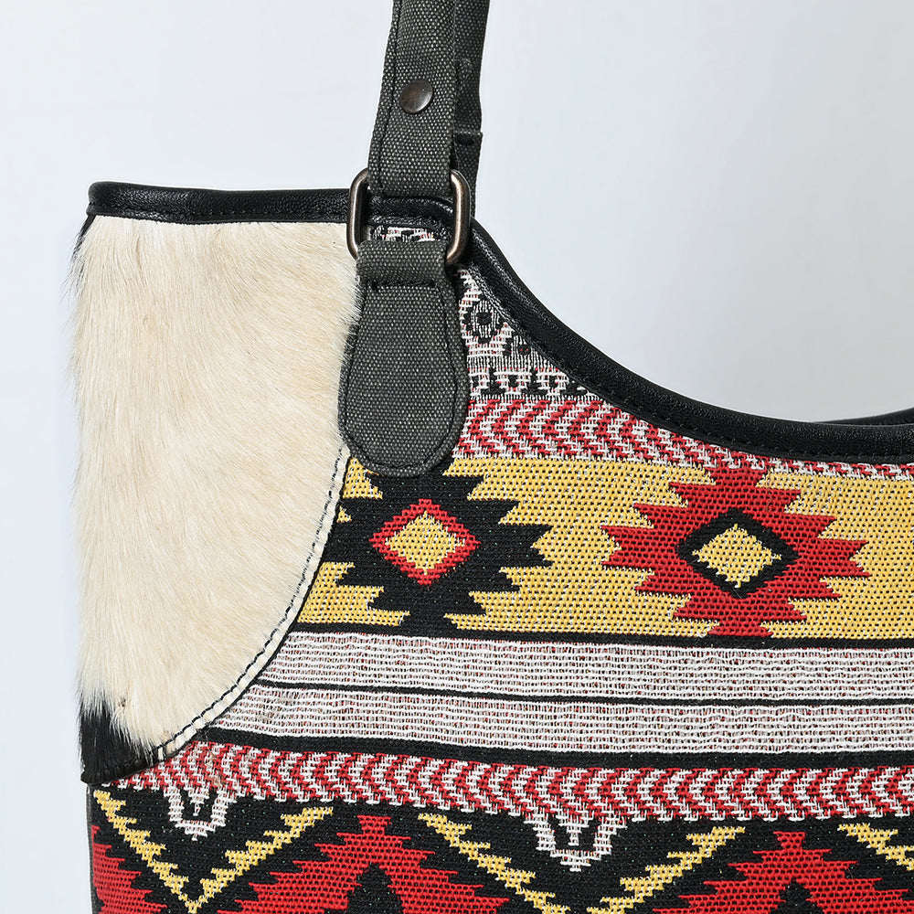 OHLAY Tote Hair On Upcycled Canvas  Genuine Leather Women Bag Western Handbag Purse