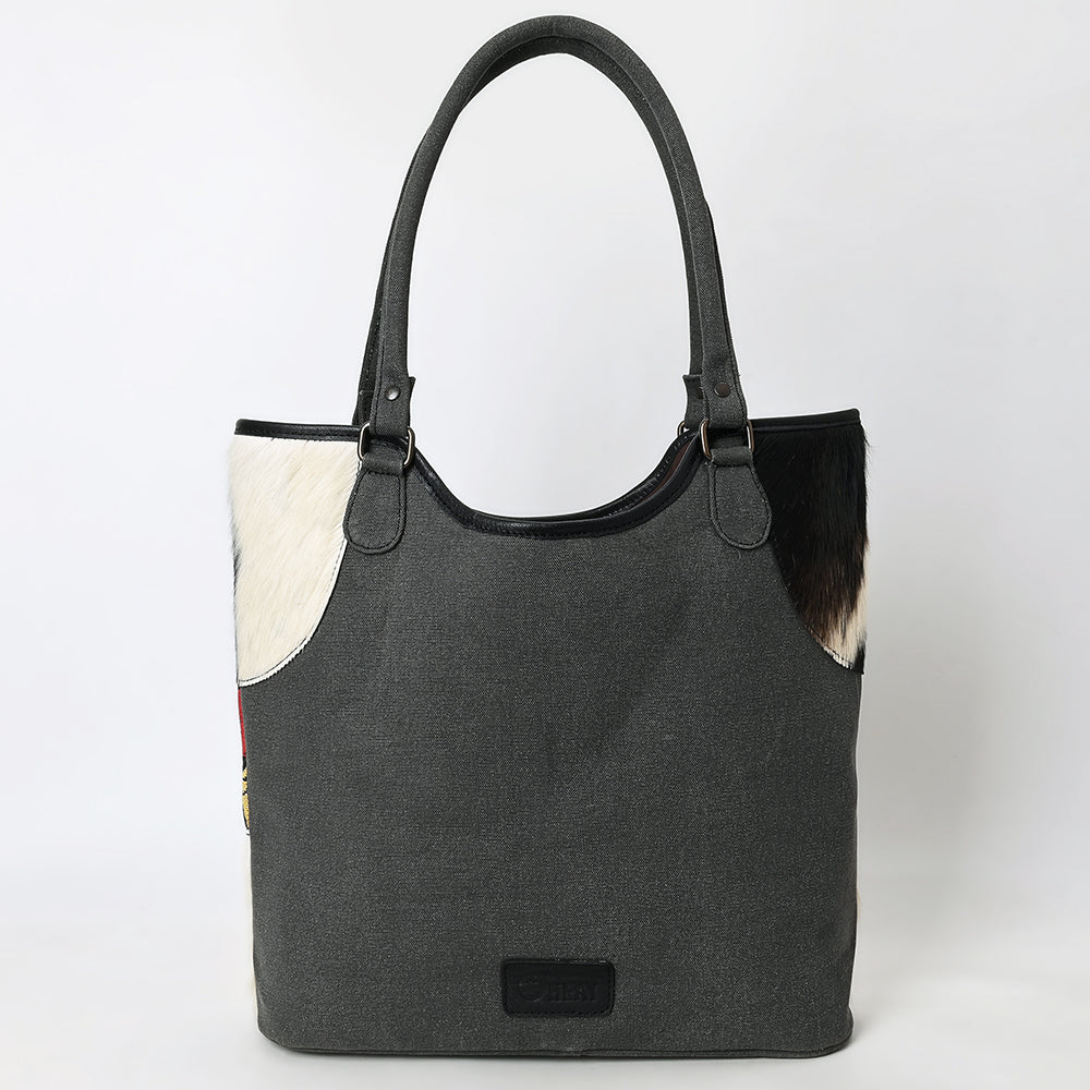 OHLAY Tote Hair On Upcycled Canvas  Genuine Leather Women Bag Western Handbag Purse