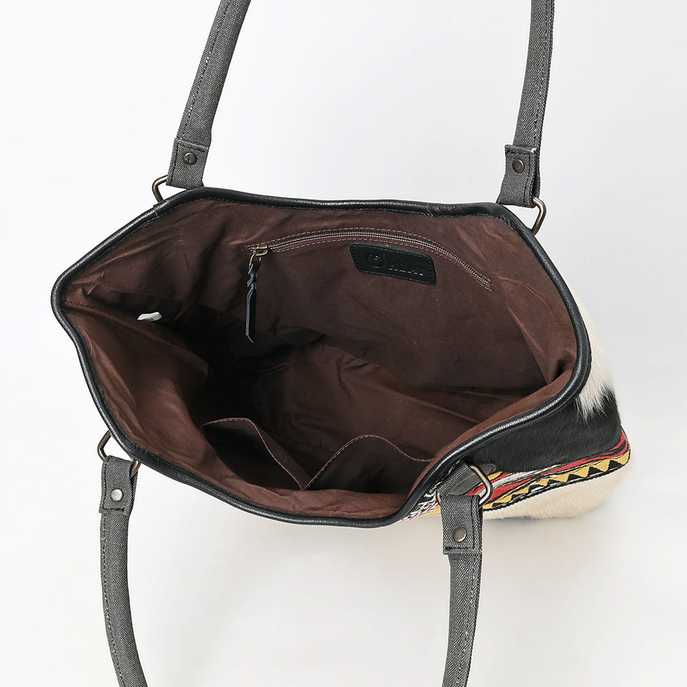 OHLAY Tote Hair On Upcycled Canvas  Genuine Leather Women Bag Western Handbag Purse