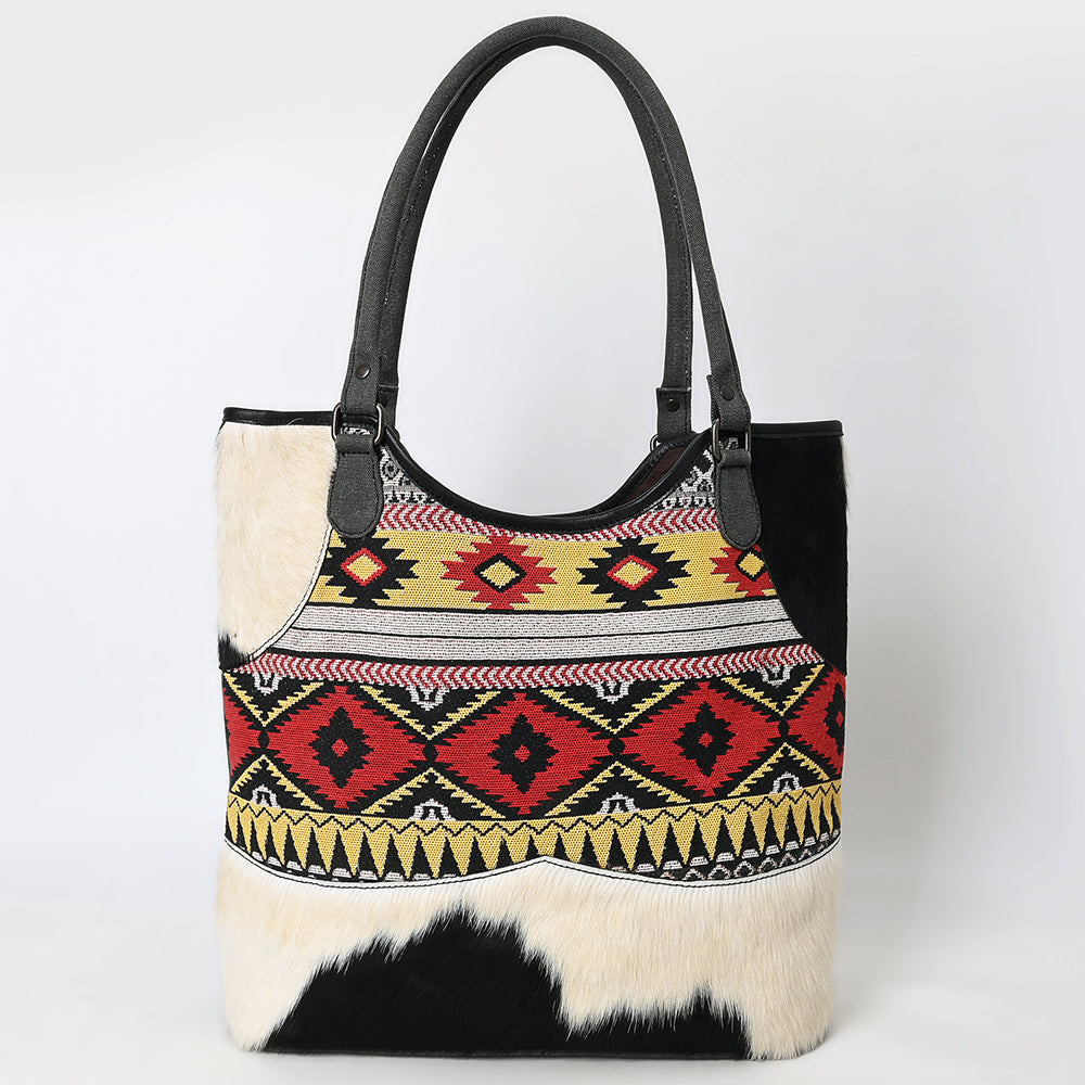 OHLAY Tote Hair On Upcycled Canvas  Genuine Leather Women Bag Western Handbag Purse