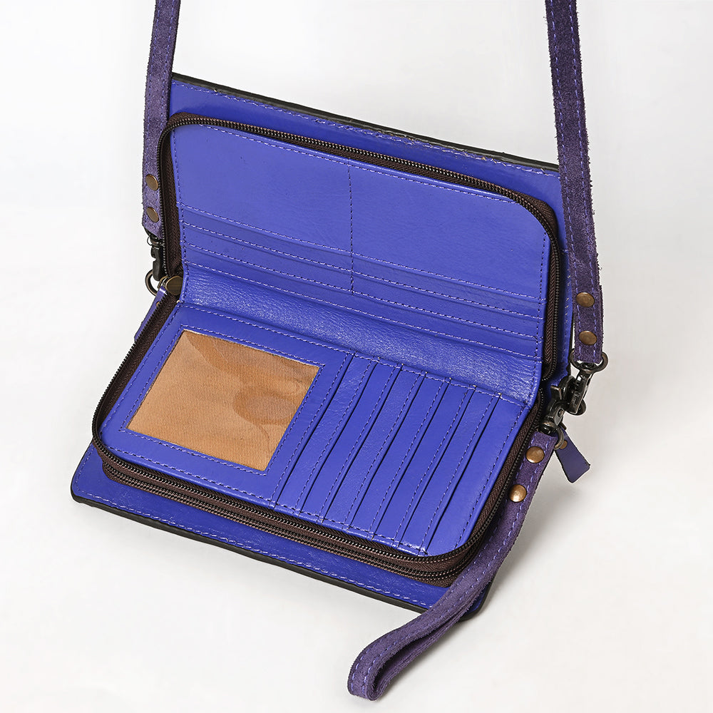 American Darling Western Small Cross Body Genuine Leather Handbag Purse Wallet Bag For Women Girls Purple