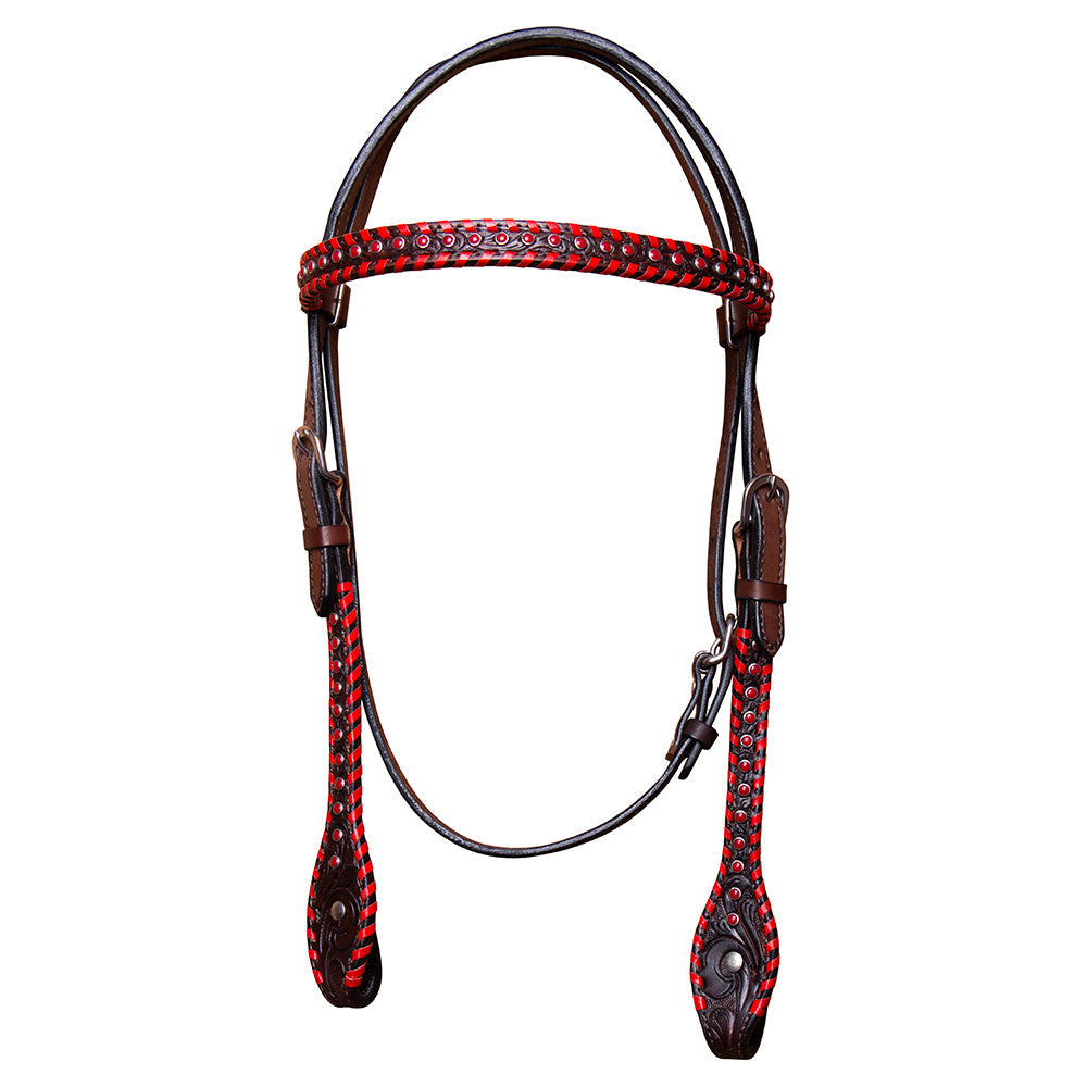 BAR H EQUINE Horse Hand Carved Breast Collar Headstall Genuine Leather Dark Brown