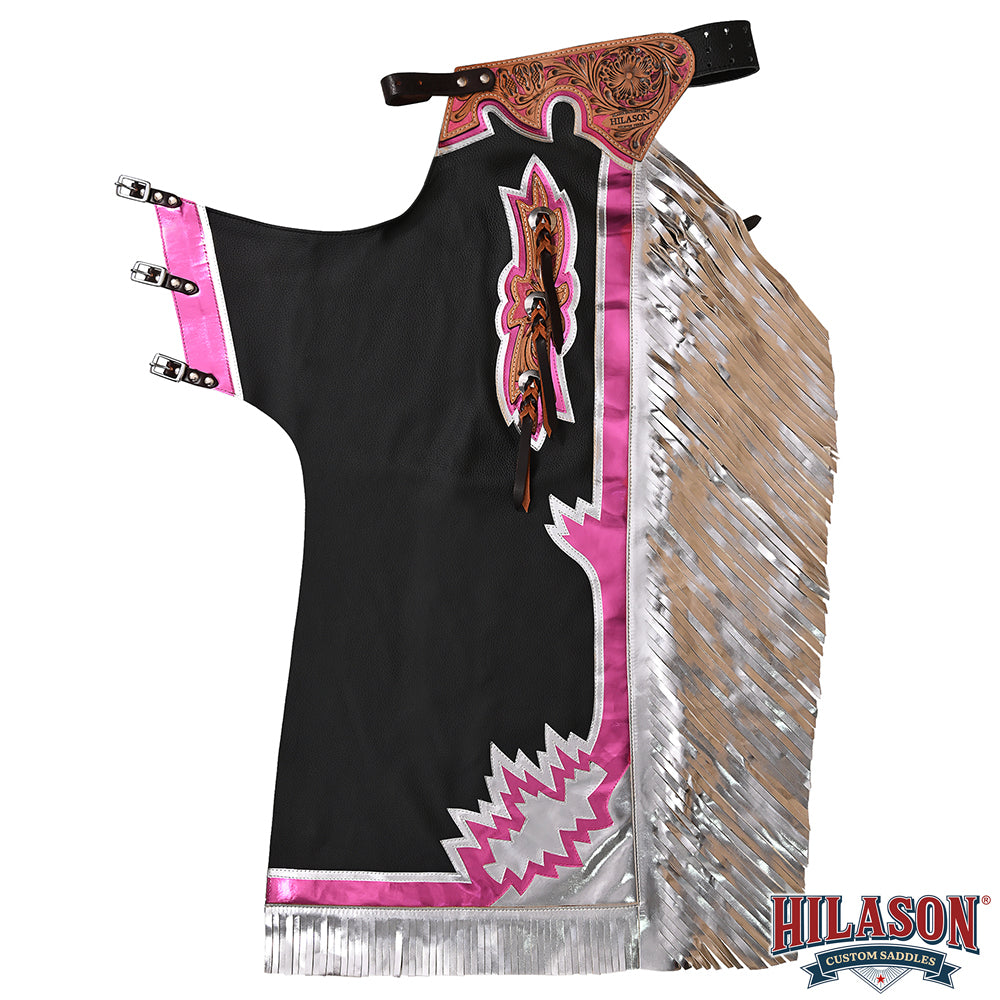 HILASON Western Horse Bull Riding Safety Leather Protective Vest & Rodeo Chaps Combo