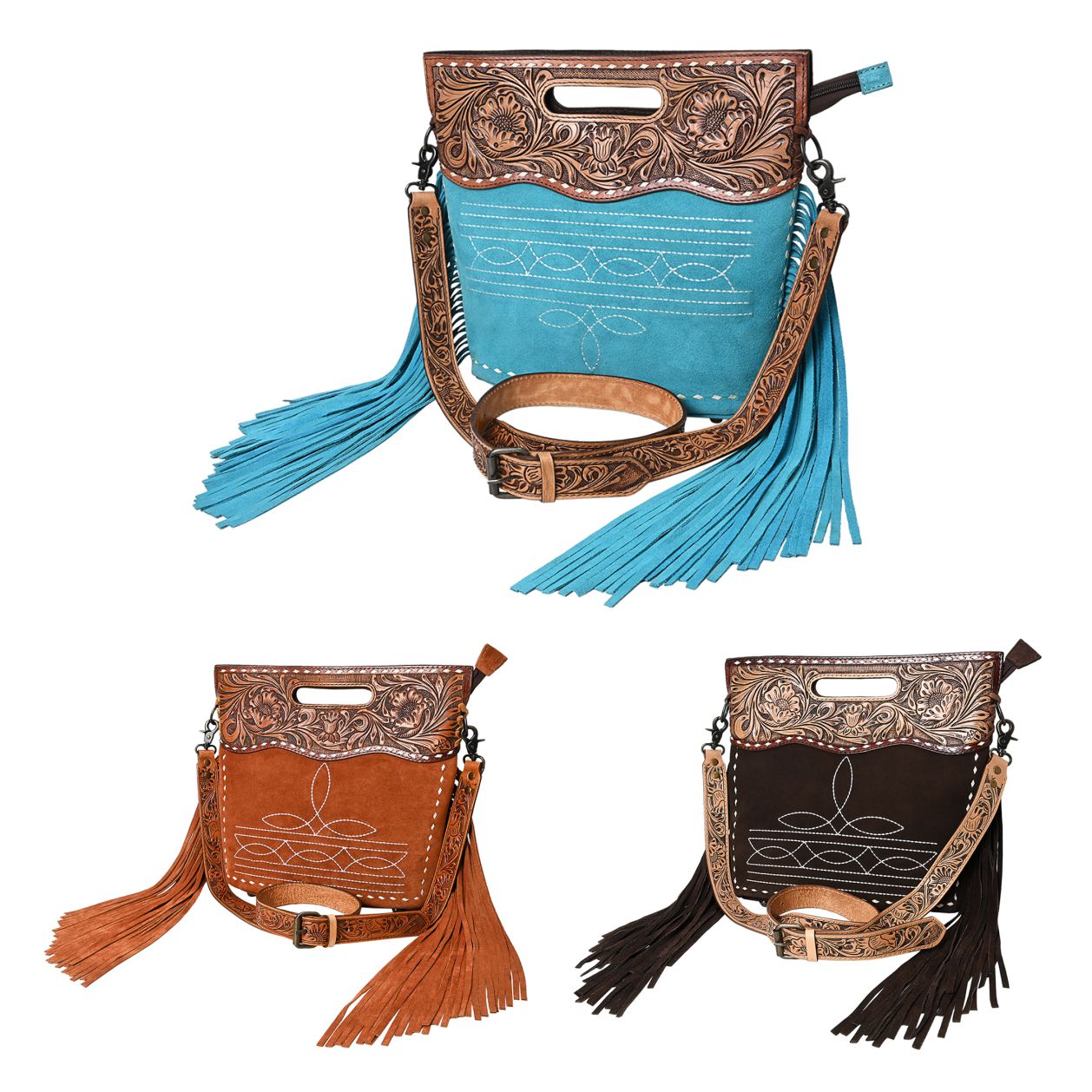 American Darling Crossbody Hand Tooled Genuine Suede Leather Women Bag Western Handbag Purse