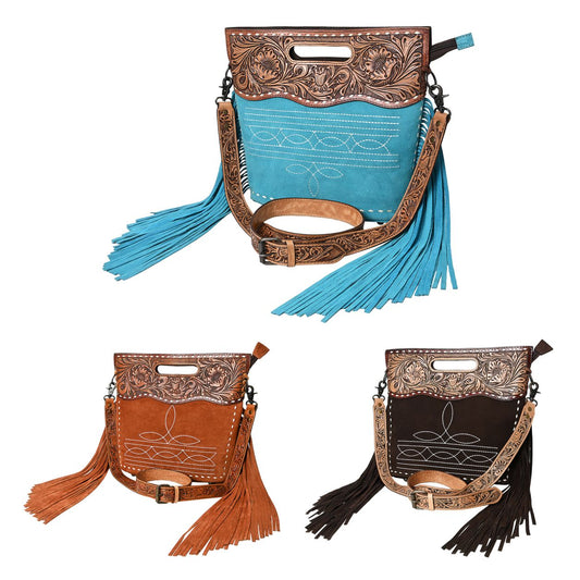 American Darling Crossbody Hand Tooled Genuine Suede Leather Women Bag Western Handbag Purse