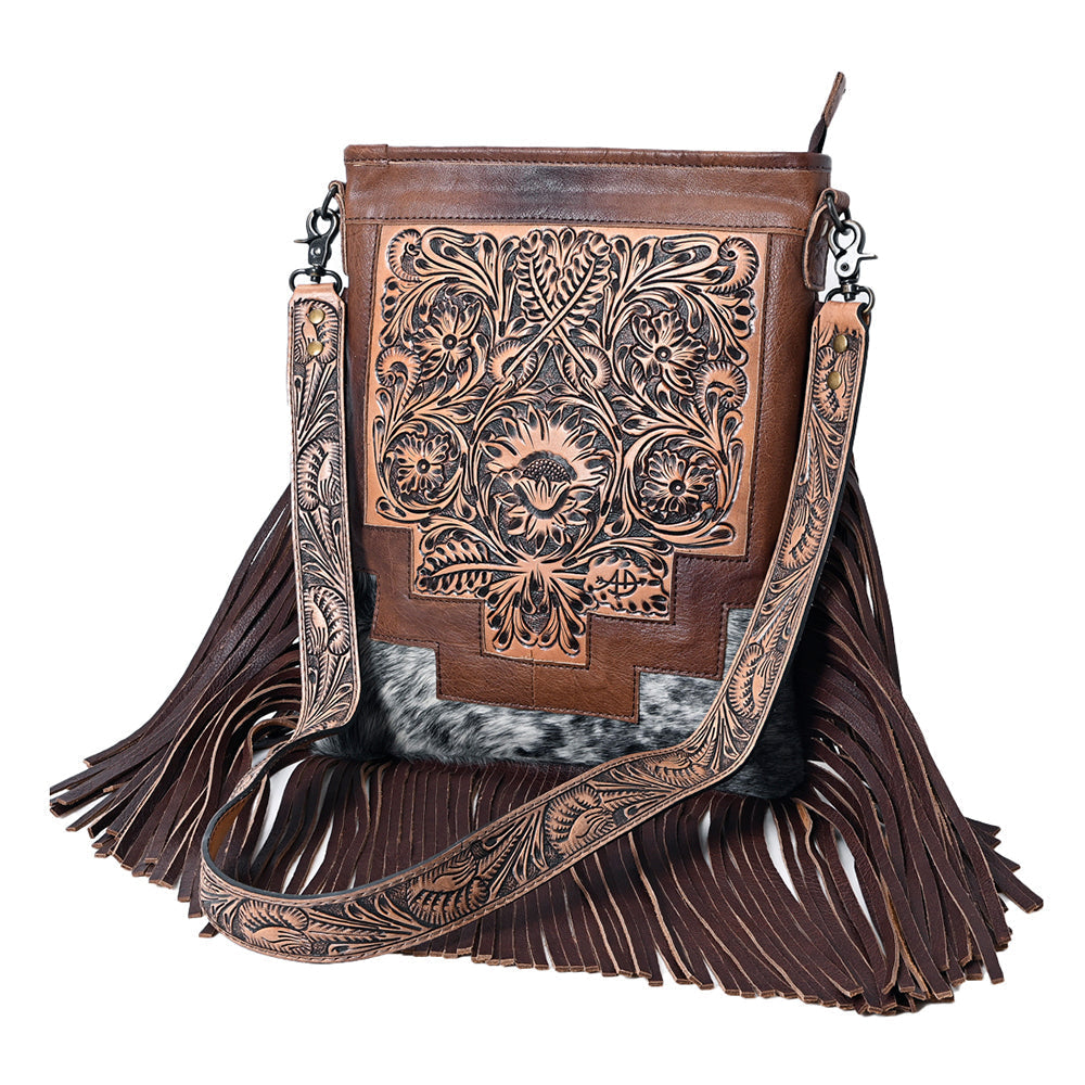 American Darling Messenger Hand Tooled Hair On Genuine Leather Women Bag Western Handbag Purse