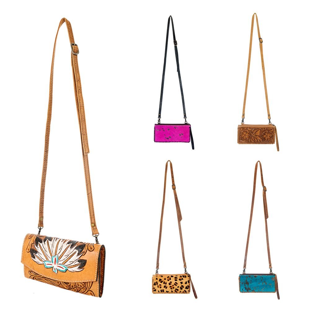 American Darling ADBG535BR Wallet Hand Tooled Genuine Leather Women Bag Western Handbag Purse