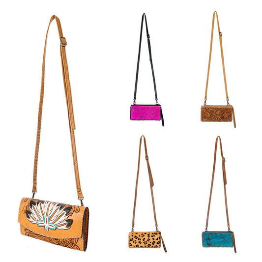 American Darling ADBG535BR Wallet Hand Tooled Genuine Leather Women Bag Western Handbag Purse