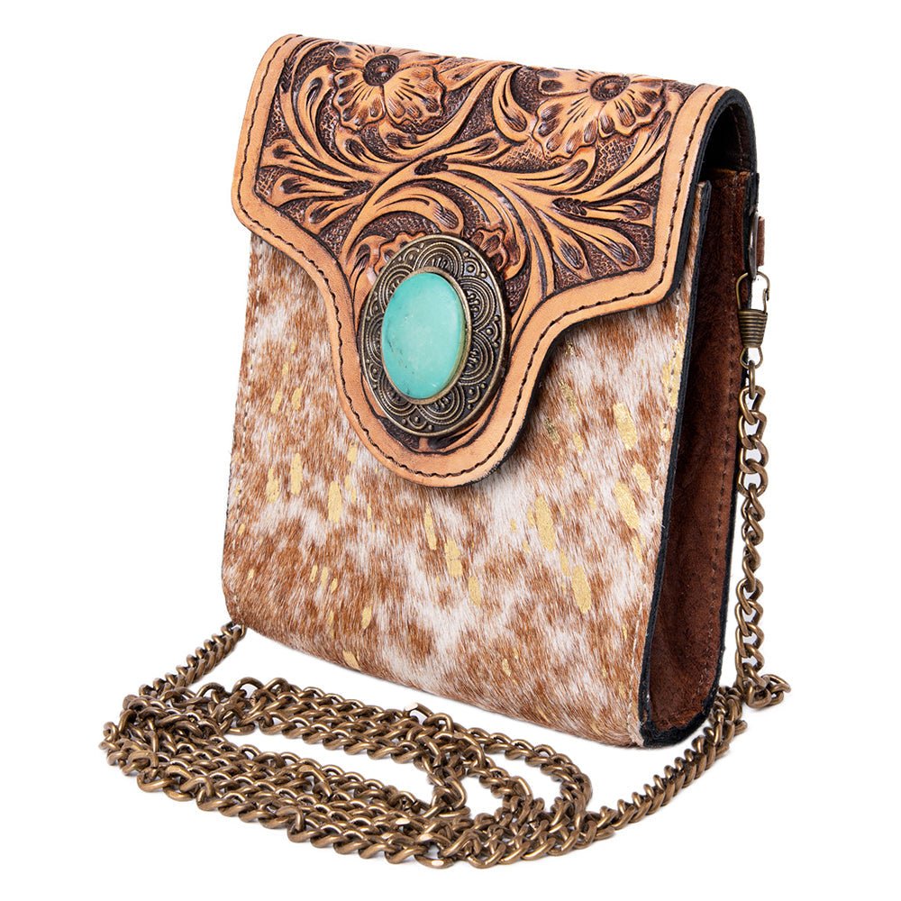 American Darling Hand Tooled Hair On Genuine Leather Women Bag Western Handbag Purse