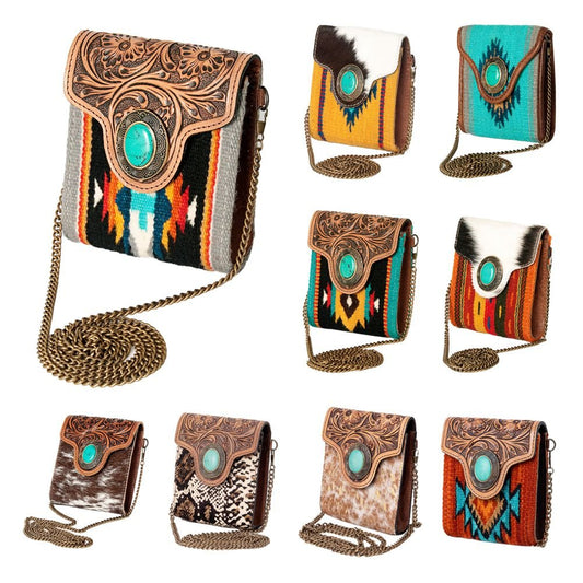 American Darling Hand Tooled Hair On Genuine Leather Women Bag Western Handbag Purse