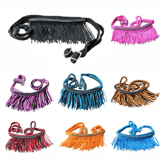 1" X 8Ft Hilason Braided Barrel Horse Racing Reins Knots Fringe Crystal