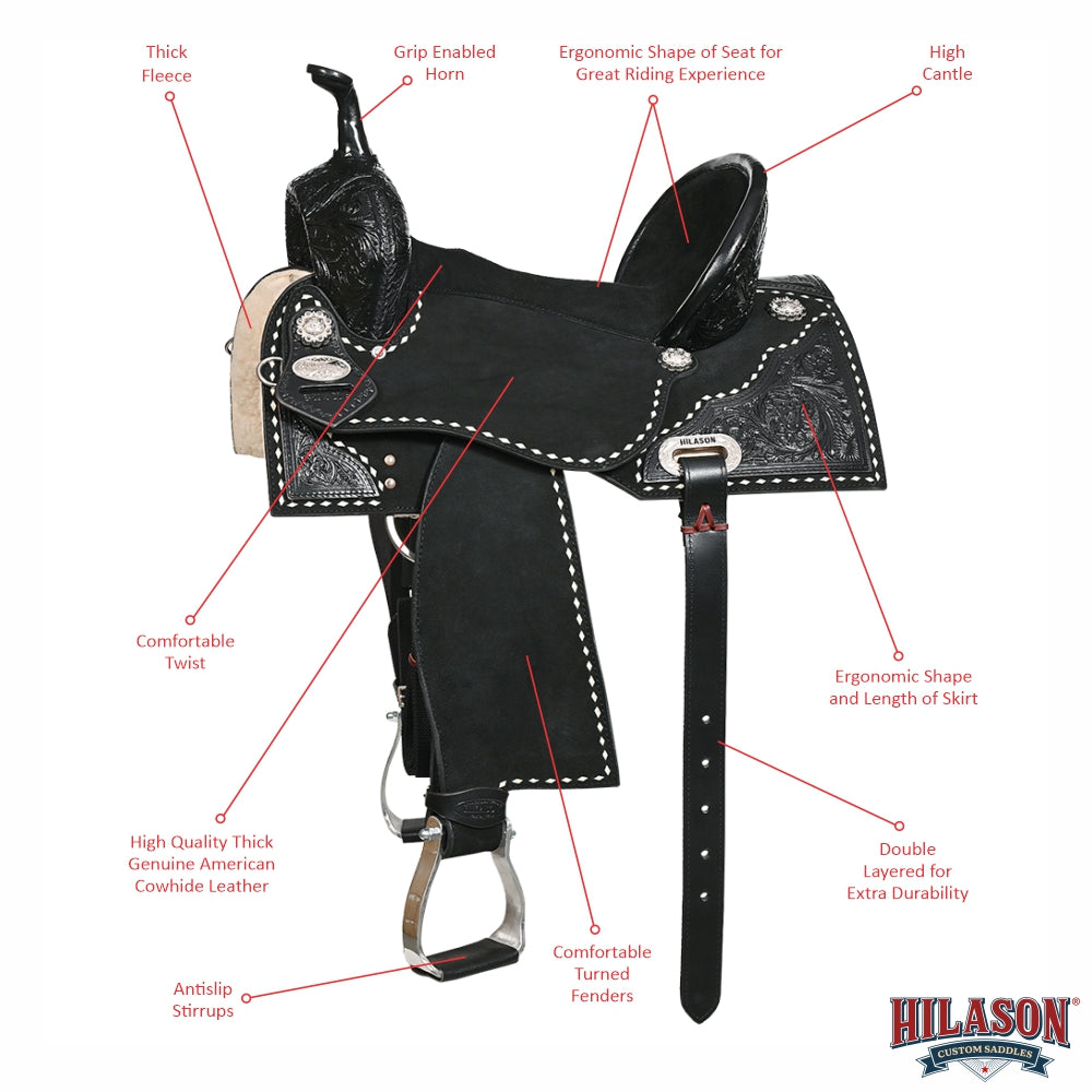 Hilason Western Horse Flex Tree Saddle American Leather Trail Barrel