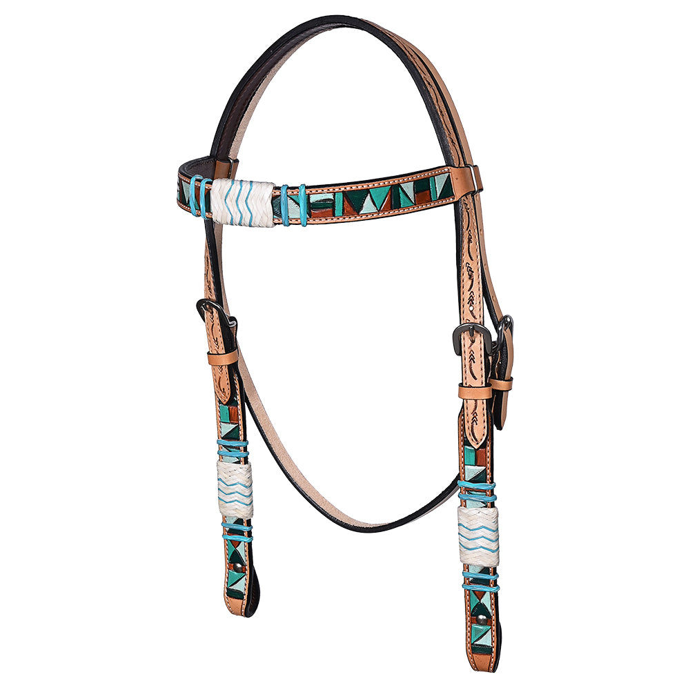 Hilason Horse Hand Painted American Leather Breast Collar Headstall Rawhide Braided Tan