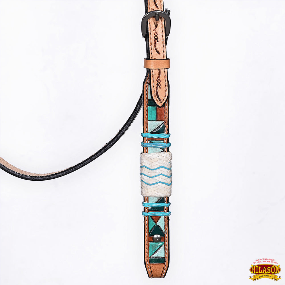 Hilason Horse Hand Painted American Leather Breast Collar Headstall Rawhide Braided Tan