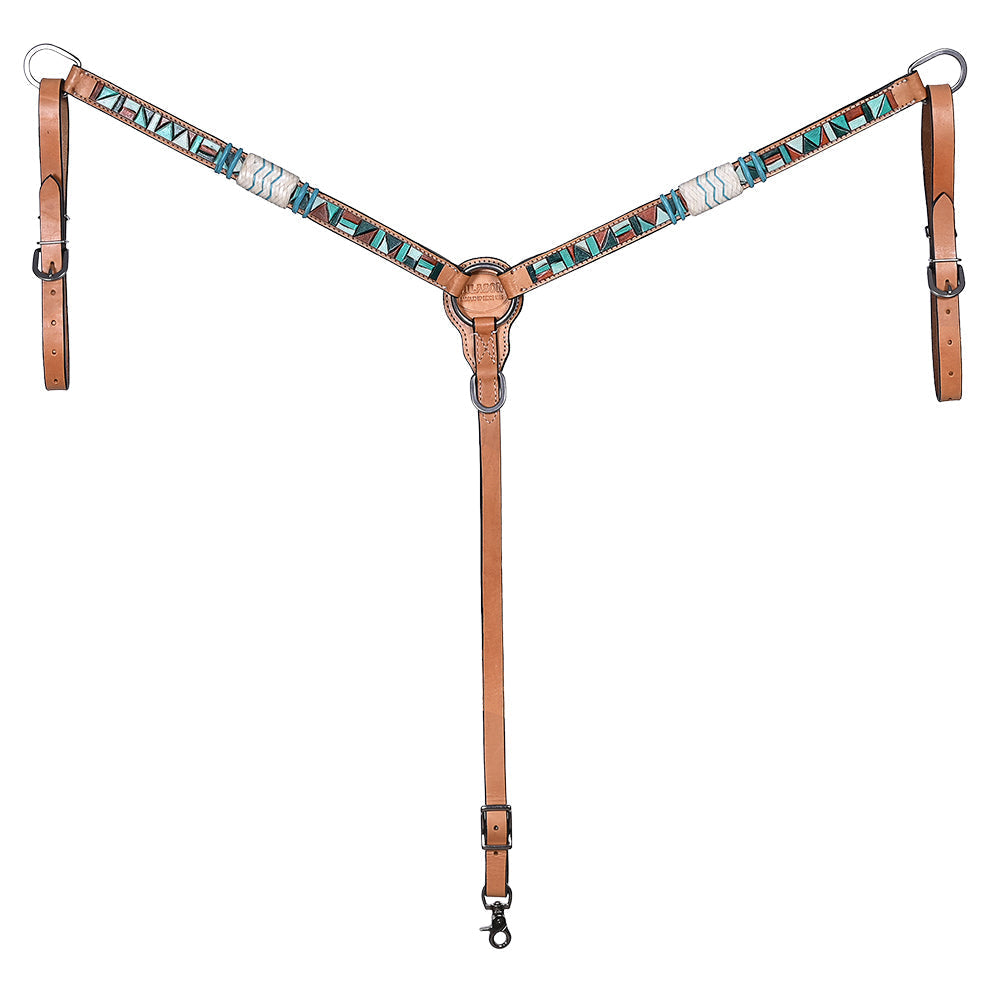 Hilason Horse Hand Painted American Leather Breast Collar Headstall Rawhide Braided Tan