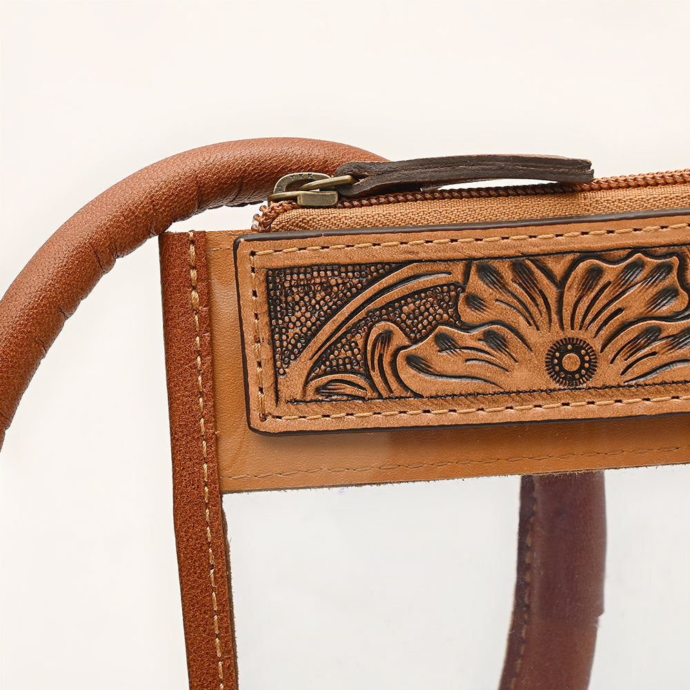 American Darling Western Hand Tooled Carved Genuine Leather Clear Bag Women Bag Handbag Purse