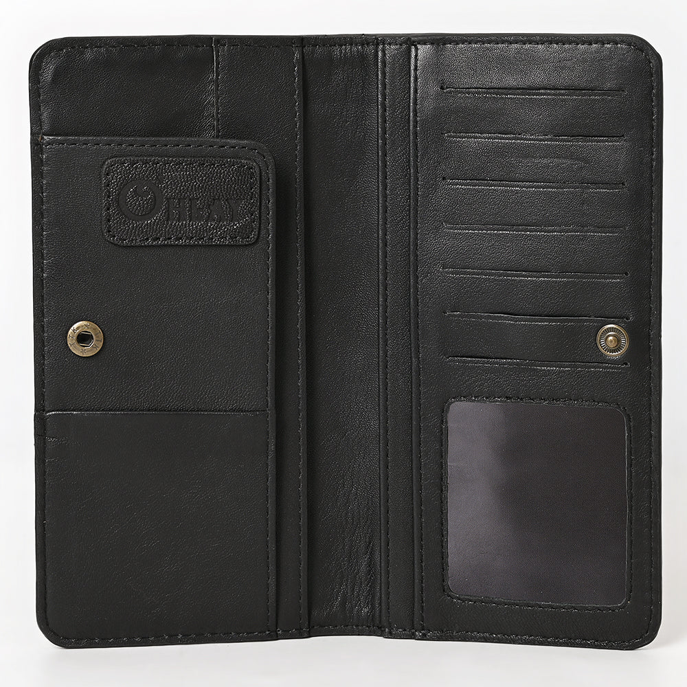 OHLAY Wallet Hand Tooled Genuine Leather Women Bag Western Handbag Purse