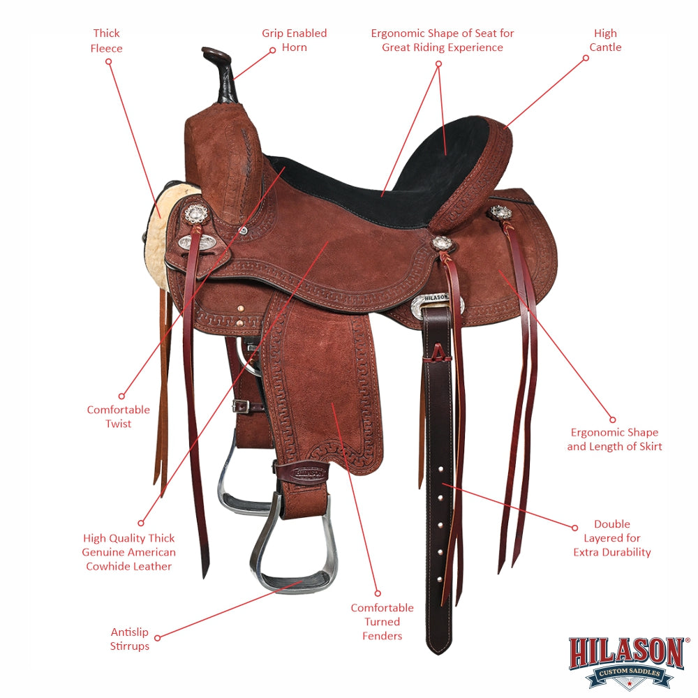 Hilason Western Horse Flex Tree Saddle American Leather Trail Barrel
